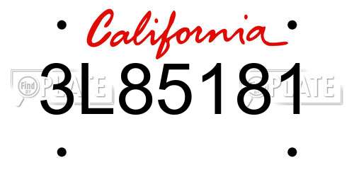 3L85181 California License Plate