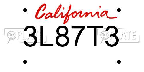 3L87T3 California License Plate