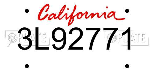 3L92771 California License Plate