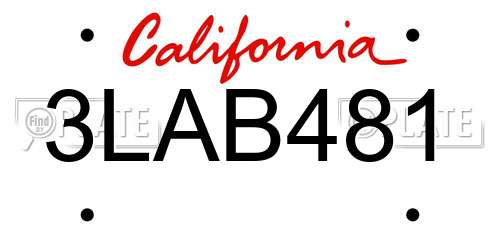 3LAB481 California License Plate