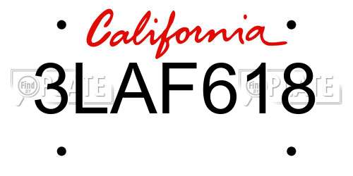 3LAF618 California License Plate
