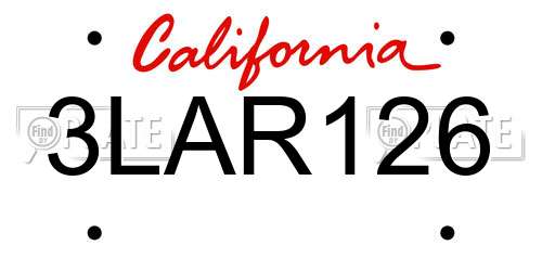 3LAR126 California License Plate