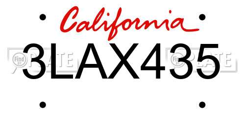 3LAX435 California License Plate