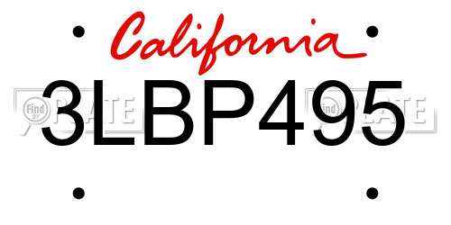 3LBP495 California License Plate