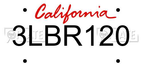 3LBR120 California License Plate