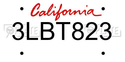3LBT823 California License Plate