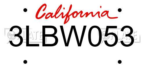 3LBW053 California License Plate
