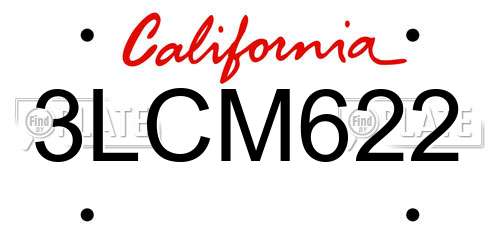 3LCM622 California License Plate