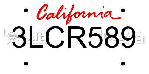 3LCR589 California License Plate