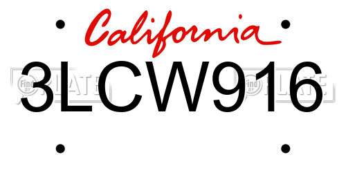 3LCW916 California License Plate