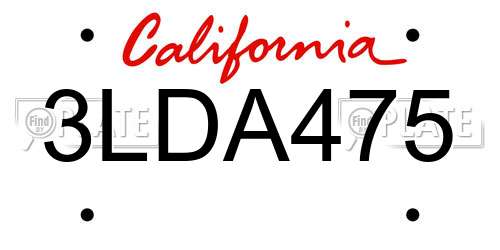 3LDA475 California License Plate