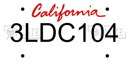 3LDC104 California License Plate