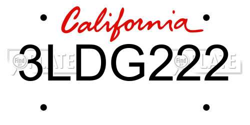3LDG222 California License Plate