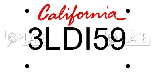 3LDI59 California License Plate