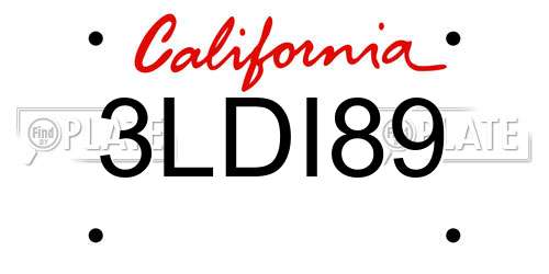3LDI89 California License Plate