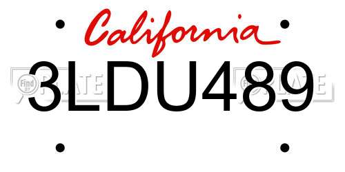3LDU489 California License Plate