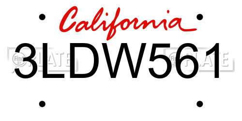 3LDW561 California License Plate
