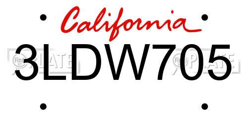 3LDW705 California License Plate