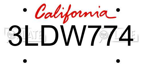 3LDW774 California License Plate