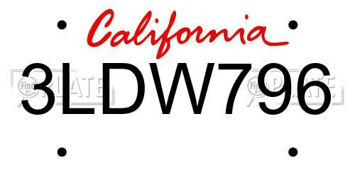3LDW796 California License Plate