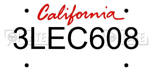 3LEC608 California License Plate