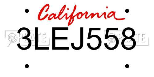 3LEJ558 California License Plate
