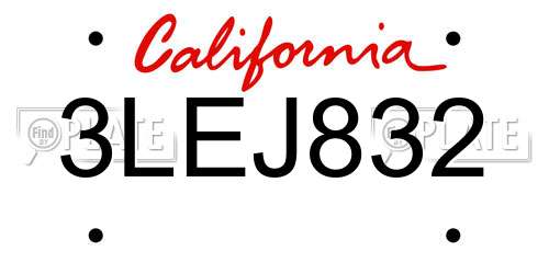3LEJ832 California License Plate