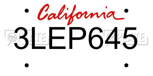 3LEP645 California License Plate