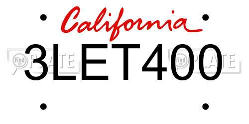 3LET400 California License Plate