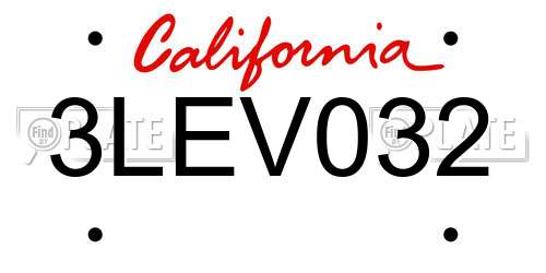 3LEV032 California License Plate
