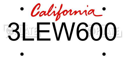 3LEW600 California License Plate