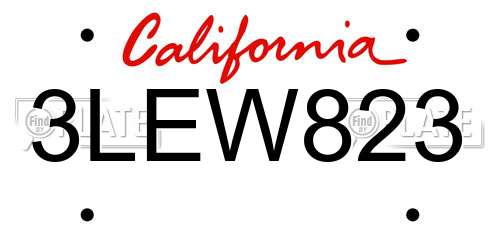 3LEW823 California License Plate