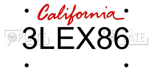 3LEX86 California License Plate