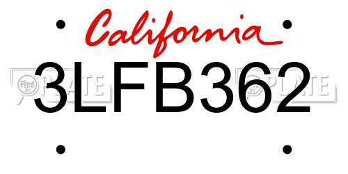 3LFB362 California License Plate