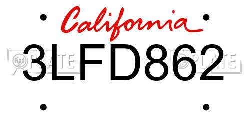 3LFD862 California License Plate