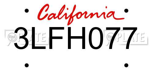3LFH077 California License Plate