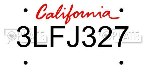 3LFJ327 California License Plate
