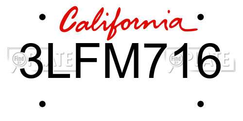 3LFM716 California License Plate