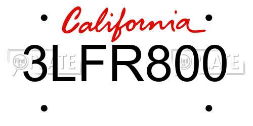 3LFR800 California License Plate