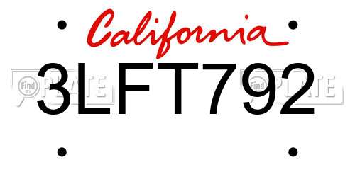 3LFT792 California License Plate