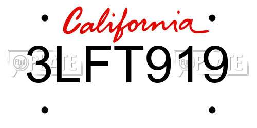 3LFT919 California License Plate