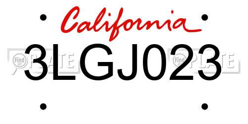 3LGJ023 California License Plate