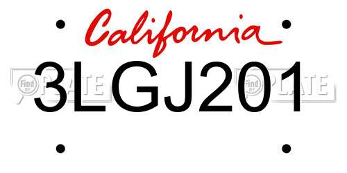 3LGJ201 California License Plate