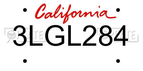 3LGL284 California License Plate