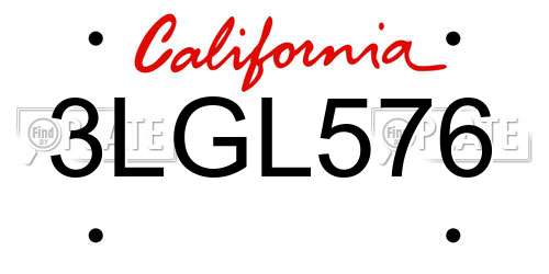 3LGL576 California License Plate
