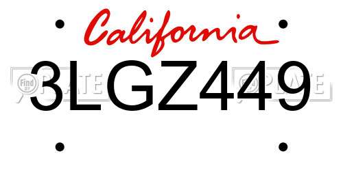 3LGZ449 California License Plate