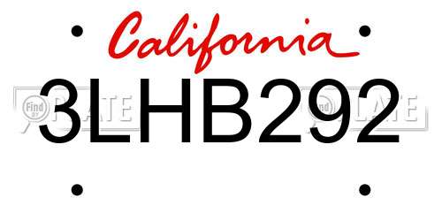 3LHB292 California License Plate