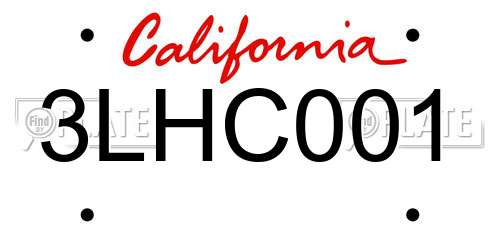 3LHC001 California License Plate