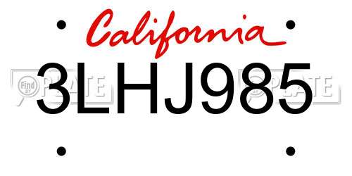 3LHJ985 California License Plate