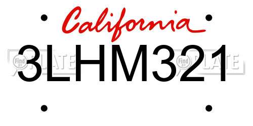 3LHM321 California License Plate